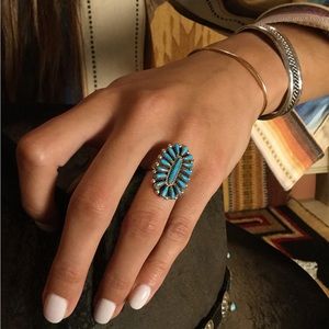 Boho Squash Blossom Natural Stone Cuff Ring